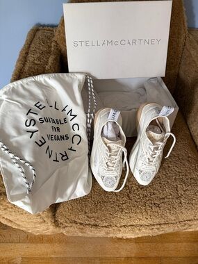 Stella McCartney White Cream Lace-Up Vegan Sneakers